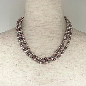 Sterling Silver Triple Strand Pastel Multicolor Freshwater Pearl Necklace 18"